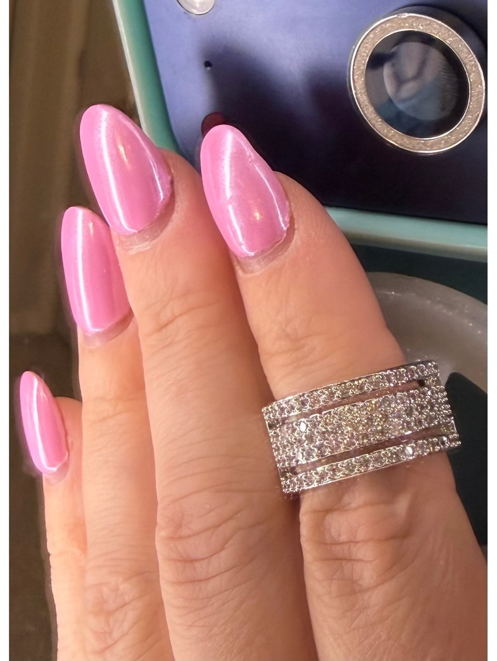 Silver Tone Rhinestone Band Ring Size 7